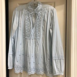 LOFT Embroidered Bubble Sleeve Blouse